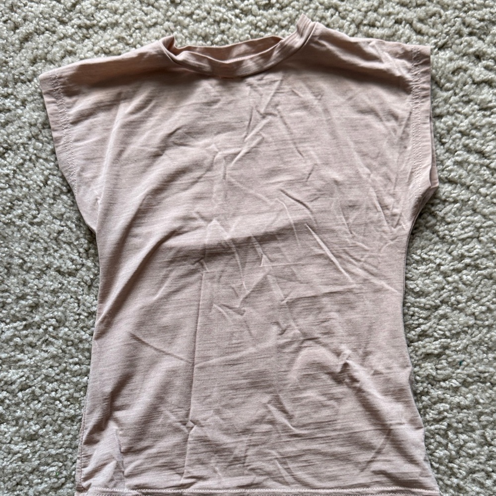 nui organics - merino silk shortsleeve top (peach/beige) 2T